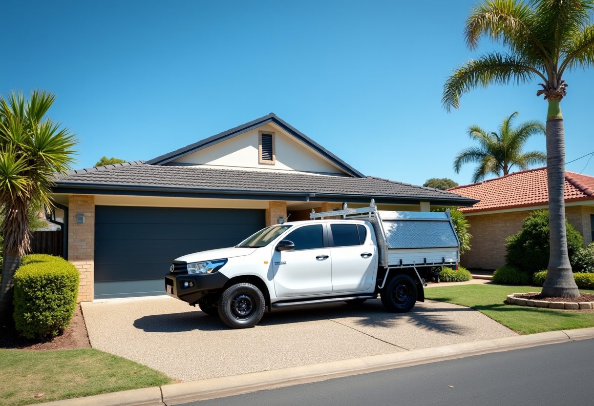 Technician ute in a driveway with a new garage door — Coorparoo